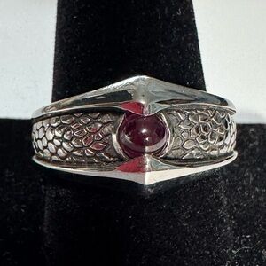 Silver Snake Ring with Red Gemstone